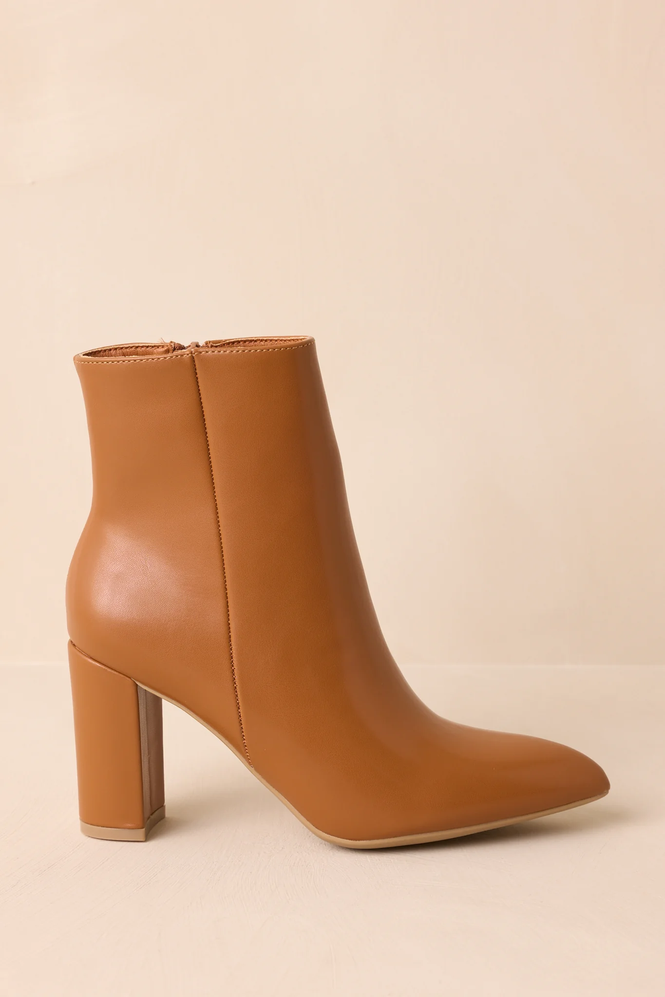 From Here On Caramel Brown Faux Leather Block Heel Ankle Boots 2