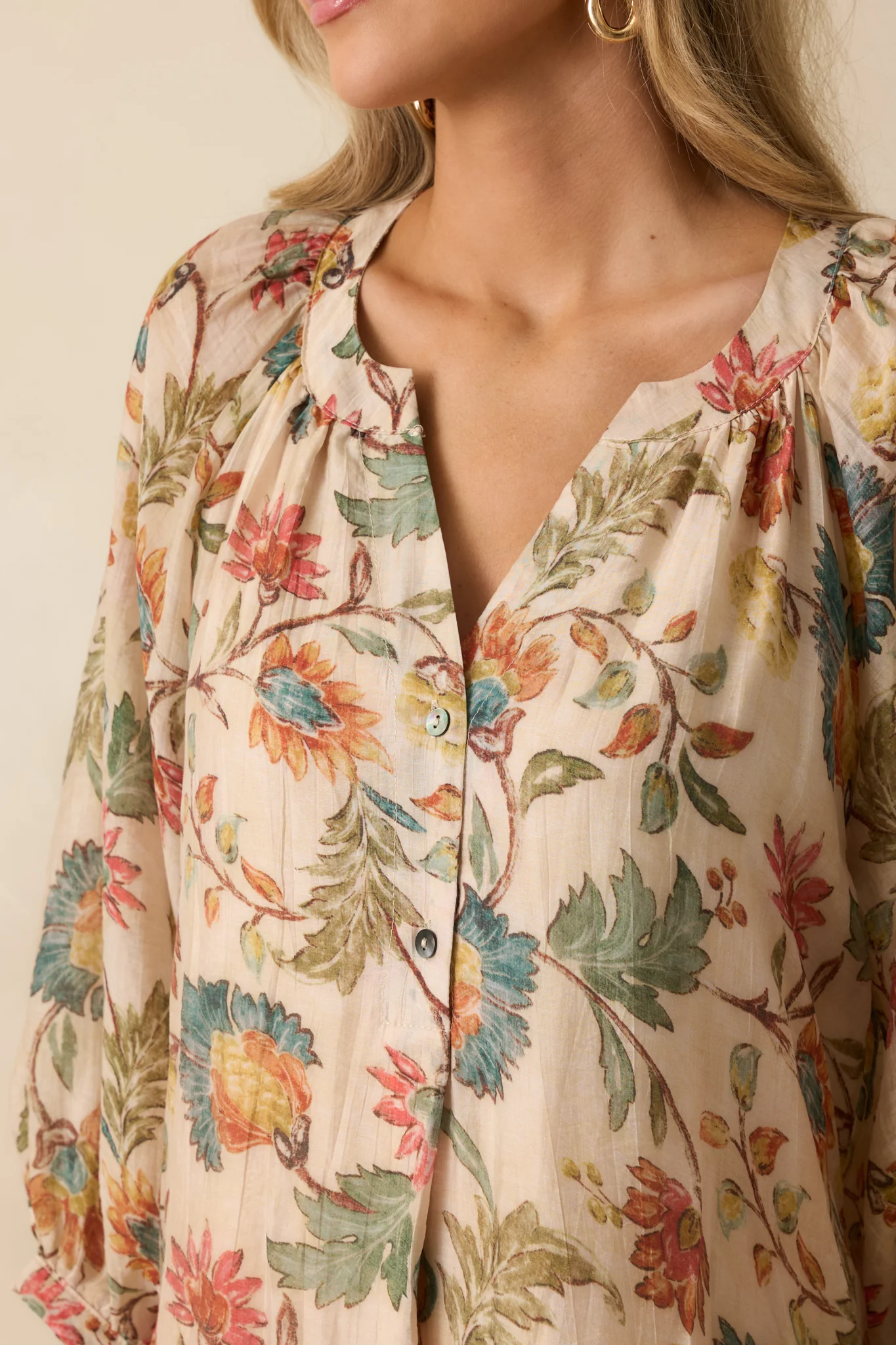 Among the Wildflowers Beige Multi Floral Print Long Sleeve Maxi Dress 2