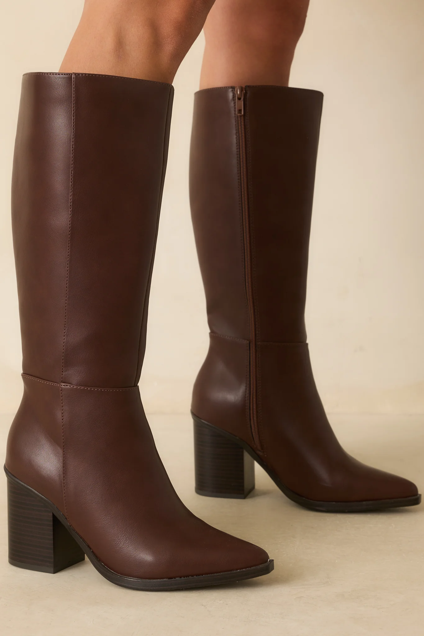 On The Right Foot Chocolate Brown Faux Leather Knee High Boots 2